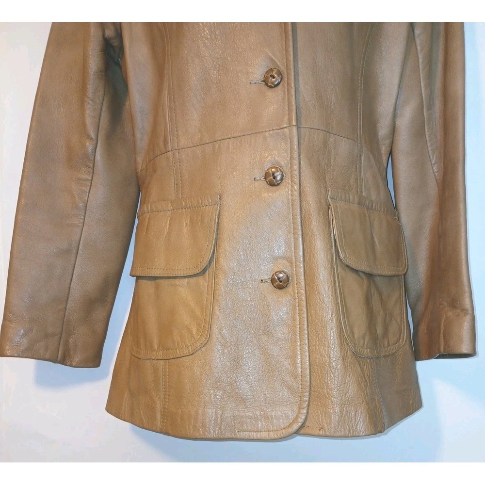 Vintage 80's Lady Grais Tan Leather Blazer Jacket Size 12 Made In USA AC - Picture 4 of 8